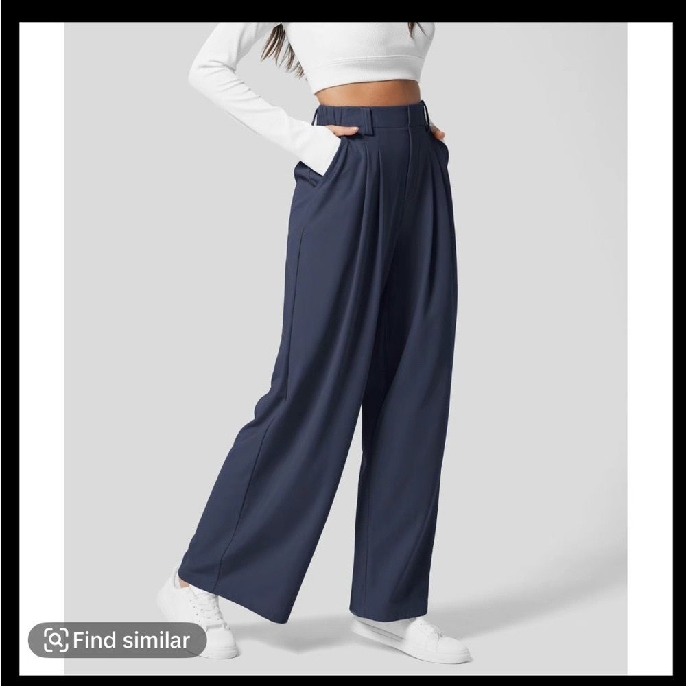 Navy Halara Wide Leg Waffle Pant